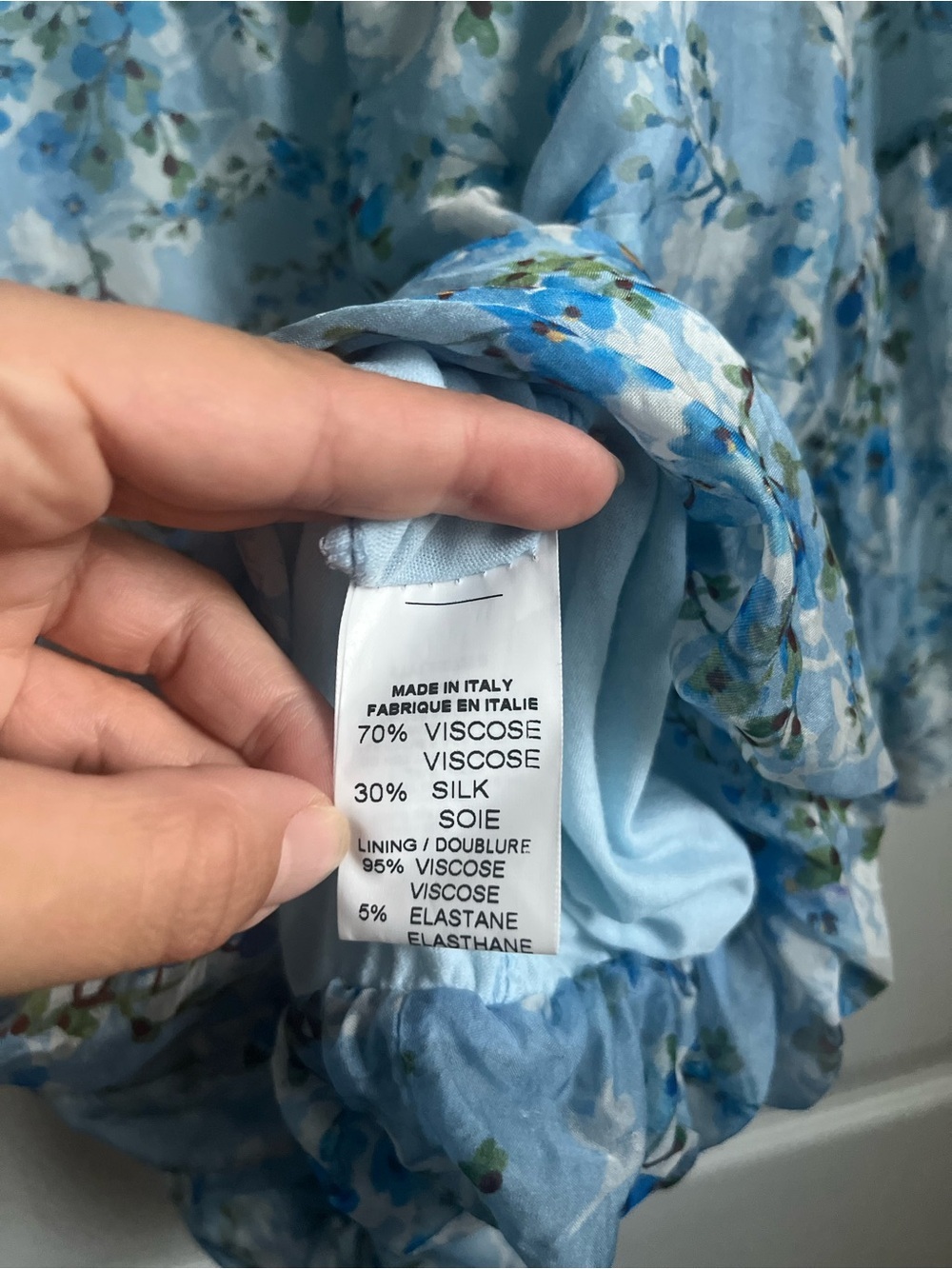Bellambra Silk Blend Italy Blouse Top Medium Blue Floral Peasant Boho Bohemian - Picture 4 of 6